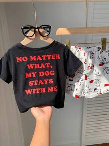 SHEIN Set de 2 piezas de camiseta de manga corta con estampado de dibujos animados y pantalones cortos para bebé niño, conjunto casual - Multicolor - Ver 6