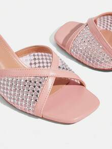CUCCOO TILAWA Sandal Selop Wanita Berenda Modis untuk Perjalanan Sehari-hari, Warna Pink, Hak Tinggi, Cocok untuk Musim Panas - Berwarna merah muda - View 6