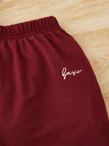 SHEIN Toddler Boys Colourblock Letter Graphic Tee & Shorts - Burgundy - View 5