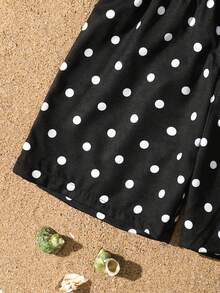 SHEIN Young Boys Swimwear,Classic Black And White Polka Dot Style Beach Shorts With Adjustable Drawstring,Suitable For Summer Vacation,Beach Travel,Holiday - Black and White - View 6