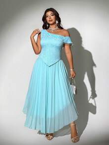 Viva Relle Plus Size Women's Summer Elegant Brown Wedding Gym Guest 2-Piece Set, Beaded Waist Top Pleated Chiffon Long Skirt Suit, Luxury Gala Bridesmaid - Multicolor - View 4