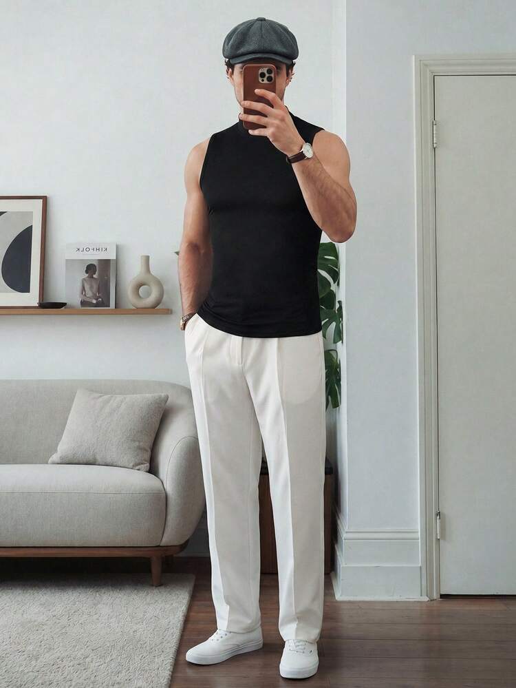 HUEFORM 男士无袖高领毛衣背心，适合居家、外出和派对搭配 - 黑色 - 查看 2