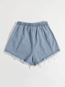 Shorts bajo crudo con bolsillo con parche de cintura con nudo - Lavado ligero - Ver 5