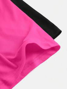 SHEIN 少女纯色透气休闲夏季打底裤 - 玫紅色 - 查看 6