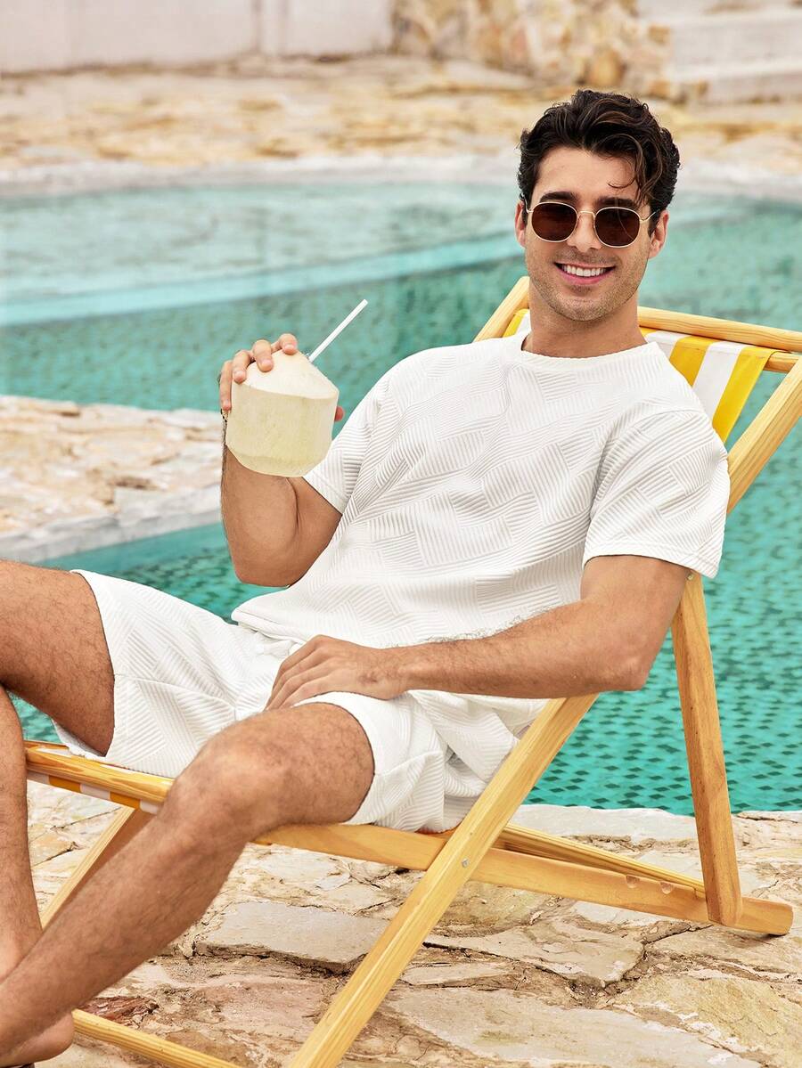 Mercer Haus Men's Resort Set, For Summer Vacation Beach Wear - Apricot - View 1
