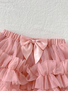 Cozy Pixies Newborn Baby Girl Off-White Summer Cute Photo Shoot 1st Birthday,Wedding,Vacation Outfit,Elegant Bow Letter Knit Romper,Ruffle Mesh Skirt 2-Piece Set - Pink - View 5