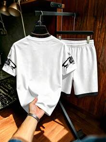 Aesthetic Post 男士黑白復古印花套裝，休閒運動服，適合戶外、學校、活動和日常穿著，適合男生、女生、學生和休閒穿著者，假期 - 彩色 - 查看 2