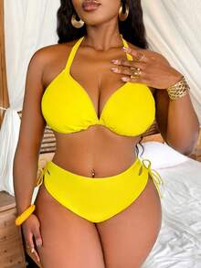 Slaydiva 2026 New Summer Vacation Stylish 3 PiecesPlus Size Swimwear Set, Eye-Catching Party - Yellow - View 5