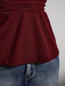 SHEIN ICON 大码V领收腰A字露背波点吊带背心，复古Y2K波点露背吊带背心，娃娃款波点露背吊带上衣 - 酒紅色 - 查看 11