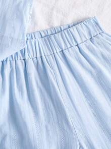 Elladie kids Setelan Kaos Tanpa Lengan dengan Hem Kontras Berbahan Kain Bertekstur untuk Anak Perempuan - Baby Blue - View 6