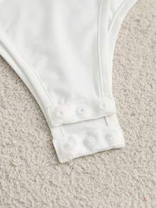 SHEIN Franclia Áo liền thân nữ gợi cảm ôm sát cổ chữ V, in họa tiết thêu giả, thích hợp cho công sở/tiệc tùng, mùa hè. - trắng - Xem 3