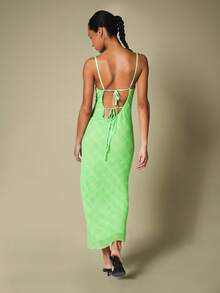 KSTM Green Plaid Strappy Maxi Dress With Open Back Tie Detail Sleeveless Summer Party Vacation Evening Wear Tropical - Multicolor - View 2
