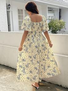 GalTyme 大码女式印花方领连衣裙，夏季 - 彩色 - 查看 2