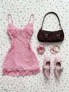 Elamini Women's Lace Patchwork Sexy Waist Cinching Date Party Slip Dress - Pink - View 1