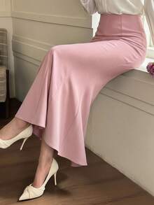 DAZY Women's Elegant Elegant Daily Commute Minimalist Solid Color Fishtail Hem Fitted Skirt - Dusty Pink - View 3