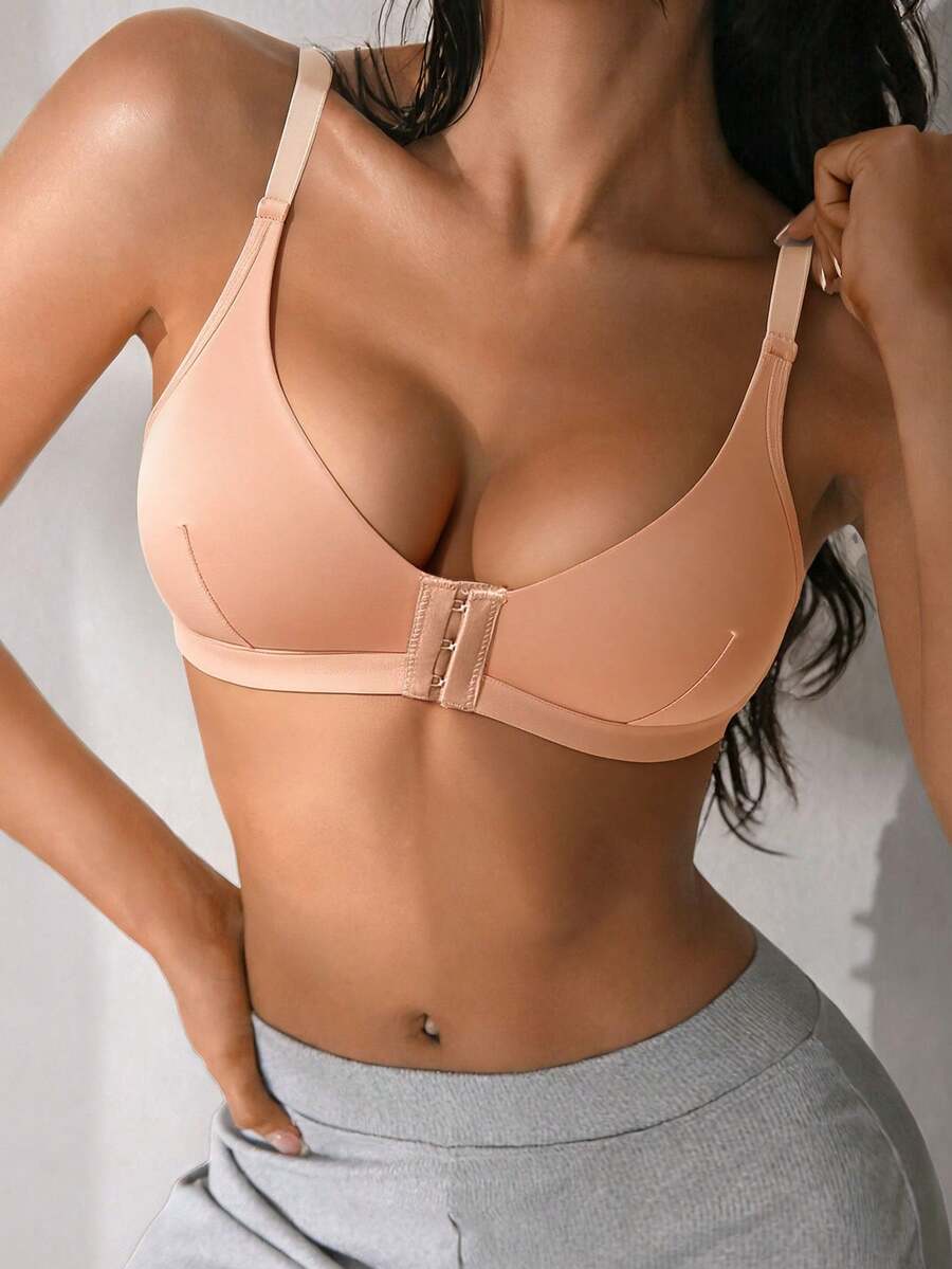 NudeFit 1 pieza Sujetador inalámbrico con cierre delantero para mujeres - Albaricoque - Ver 1