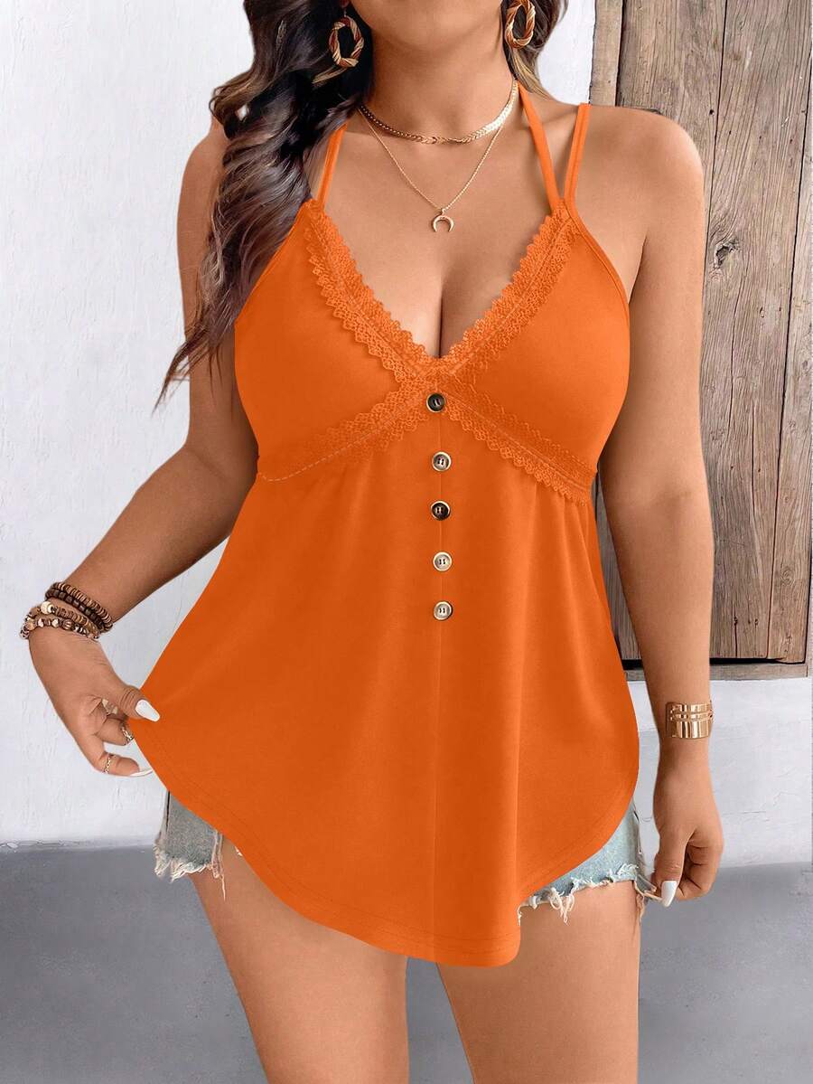 EMERY ROSE Camiseta sin mangas de uso diario versátil y casual de unicolor para mujer de talla grande - Naranja - Ver 1