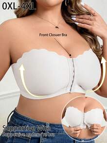 SHEIN Plus Size Wireless Front Closure Tubular Top Bra - White - View 4