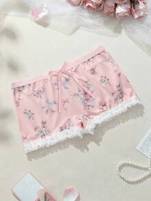 Plus Size Women Cute Floral Bow Decor Briefs - Pink - View 4