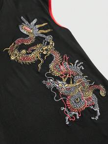 ROMWE Avant 女士新款中国风龙绣中国画刺绣图案改良旗袍迷你连衣裙 - 黑色 - 查看 4