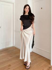 DAZY Women's Solid Color Simple Casual Daily Wear Skirt Summer - Apricot - View 2