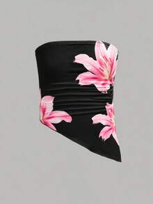 SHEIN Girlism 少女碎花露脐背心和荷叶边半裙两件套，休闲度假装 - 黑色 - 查看 9