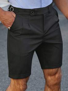 Manfinity Mode Men's White Casual Straight Leg Shorts, Fashionable And Versatile - Black - View 3