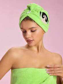 THE POWERPUFF GIRLS X SHEIN 1 chiếc mũ trùm tóc khô thêu hình hoạt hình dễ thương, siêu thấm hút, phù hợp với nhiều loại tóc và độ dày khác nhau, thấm hút nước tốt và nhanh khô. - màu xanh lá - Xem 6