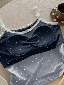 Comfortcana Plus Size 2pcs Set: Polka Dot Bear Print Camisole And Pants, Casual Loungewear For Spring/Summer - Navy Blue - View 4