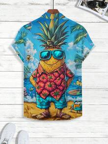 Genlund Camisa de manga corta con estampado de dibujos animados coloridos para hombres, vacaciones - Multicolor - Ver 2