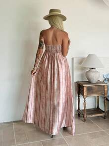 Livesso Women's Elegant Maxi Striped Strapless Dress, Suitable For Spring And Summer Vacation - Multicolor - View 2