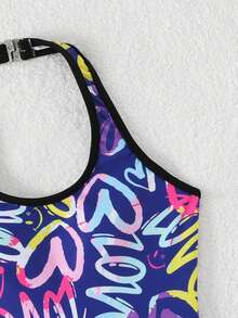 SHEIN 少女可爱多色（蓝、粉、红、黄）爱心印花连体泳衣 - 彩色 - 查看 4