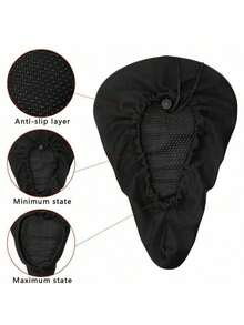 1PC Extra Soft Gel Bicycle Seat Cover Black Padded Saddle Cushion For Men Women Comfort Exercise Indoor Compatible Non Slip Breathable Sweatproof Pressure Relief High Elastic - Black - View 3