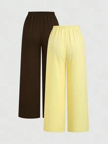 SHEIN Unity Y2K休闲度假风百搭学院风纹理阔腿裤 - 彩色 - 查看 2