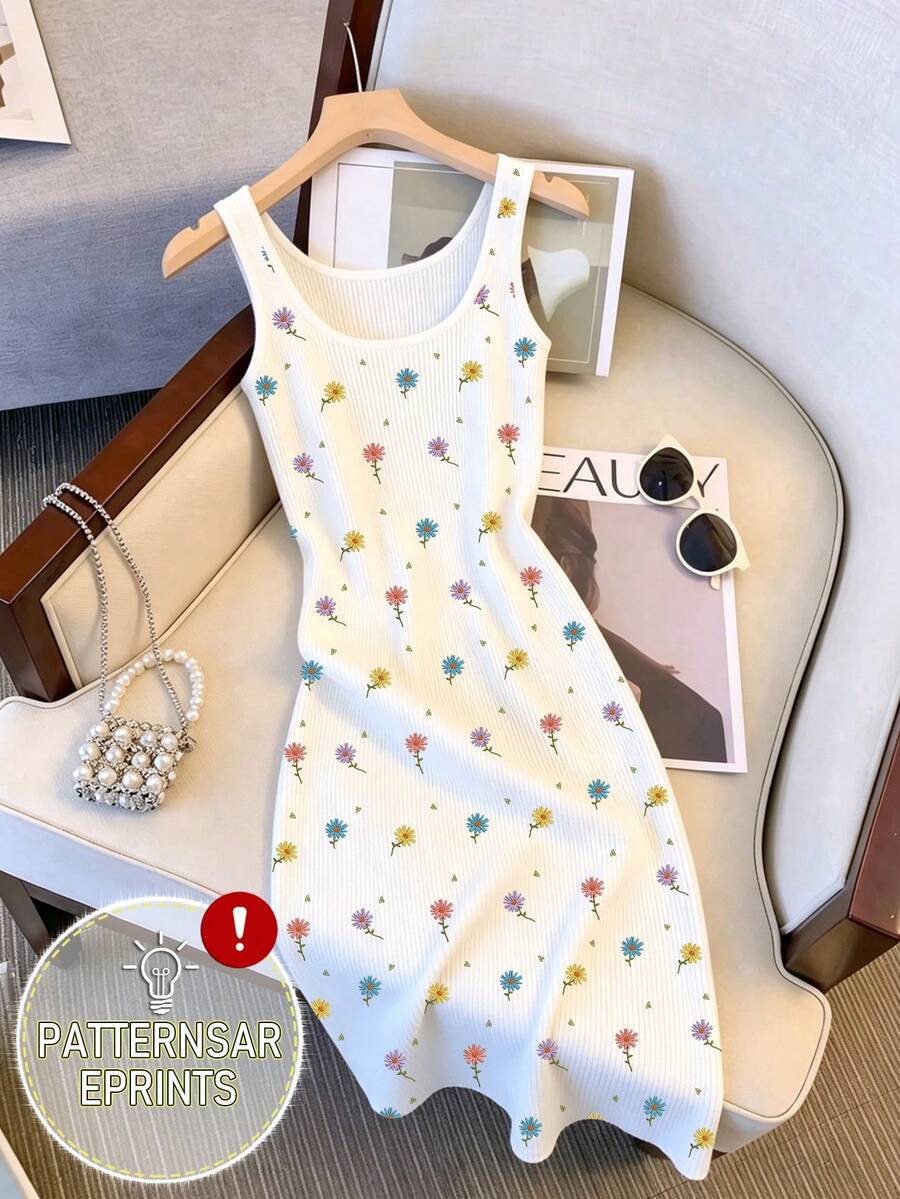 Resyla Đầm hè thêu hoa, đầm hai dây dệt kim gân kiểu dáng tươi tắn và dễ thương, đầm ngắn ôm sát gợi cảm thiết kế ngọt ngào và mát mẻ, đầm dài nữ mùa hè mới về. - Nhiều màu - Xem 1