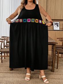SHEIN CURVE+ Plus Size Summer Vacation Dress Vacation Black Boho Bohemian Dinner Vacation - Black - View 4