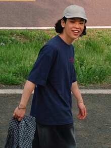 DAZY 男士休闲字母印花圆领短袖T恤，夏季 - 藏蓝色 - 查看 5