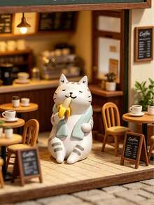 superFUNNYmarket 1/2/3Pcs Random Combination Japanese Style Cat Ornaments, Super Cute Cat Dalang And Miss Cat Design, Market Themed Doll Figures, Fun Boxed Desktop Decorations - multicolor - View 5