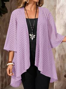 EMERY ROSE Plus Size Women Loose Casual Purple Hollow-Out Lace Summer Jacket - Mauve Purple - View 1