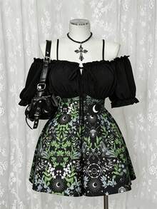 Sunspun Plus Size Contrast Color Off-Shoulder Midi Dress, Dark Aesthetic - Black - View 1