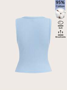 SHEIN BASICS 女款純色極簡無袖背心，休閒日常穿著夏季女用淺藍色 - 藍色 - 查看 4