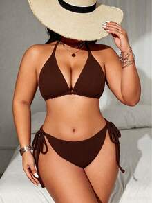 Swim Lushoire Conjunto de traje de baño de talla grande de unicolor - Marrón - Ver 6