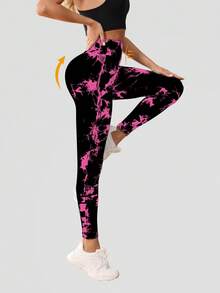 Gameset SHEIN Sport 女士高腰扎染印花塑身提臀运动紧身裤 - 彩色 - 查看 3