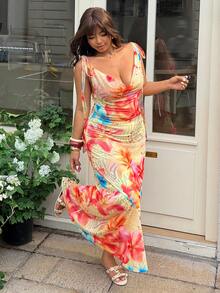 Vestido de tirantes con estampado floral para mujer de talla grande, ideal para vacaciones - Multicolor 3 - Ver 3