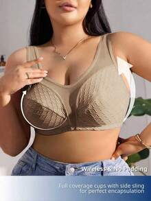 SHEIN 1 pieza Sujetador inalámbrico cómodo de talla grande - Albaricoque - Ver 4