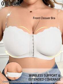 SHEIN Plus Size Wireless Front Closure Tubular Top Bra - White - View 3