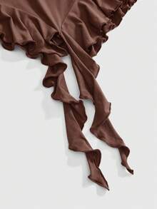 ROMWE Plus Size Y2K Boho Hippie Summer Beach Vacation Romantic Versatile Retro Halter Top And Asymmetric Hem Skirt 2 Pieces Set Brown - Brown - View 3