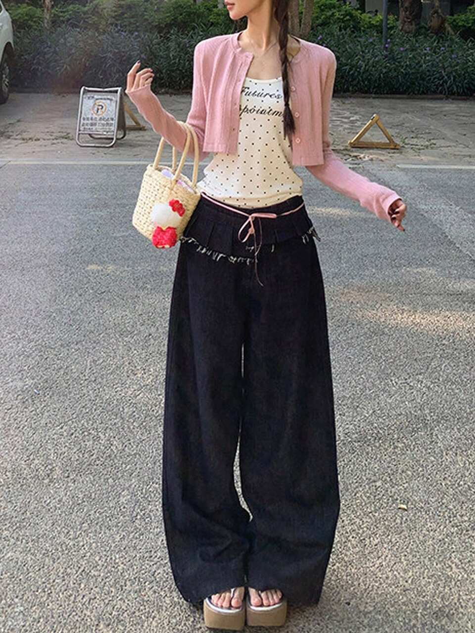 Women's Korean Style Washed Casual Jeans, Versatile For All Seasons