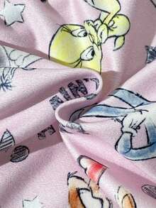LOONEY TUNES X SHEIN GraphicGems Tween-Mädchen Sommer Schlafanzug-Set, süßer X Kollektion Muster, flammhemmendes Milchseide, weich & bequem Cardigan mit Kragen & Shorts, 2-teiliger Pyjama - Pink - Übersicht 7