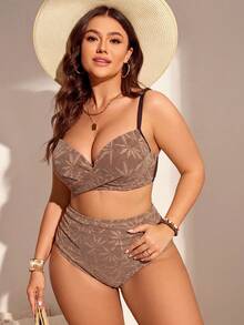 Swim Lushoire Conjunto de bikini tankini de talla de unicolor con recogido para la playa de verano - Amarillo Mostaza - Ver 5